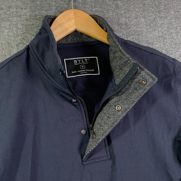 BYLT Elite Fairway Pullover Men Medium Blue Performance Stretch Athleisure NEW - Picture 3 of 10
